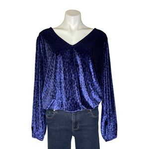 TORRID Velvet Bodysuit Leopard Animal Print Long Sleeve V Neck Blue Size 4